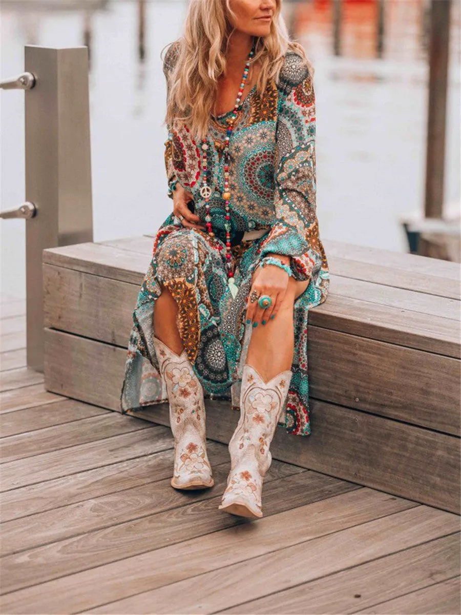 Bohemian Vintage Casual Printed Floral Dress