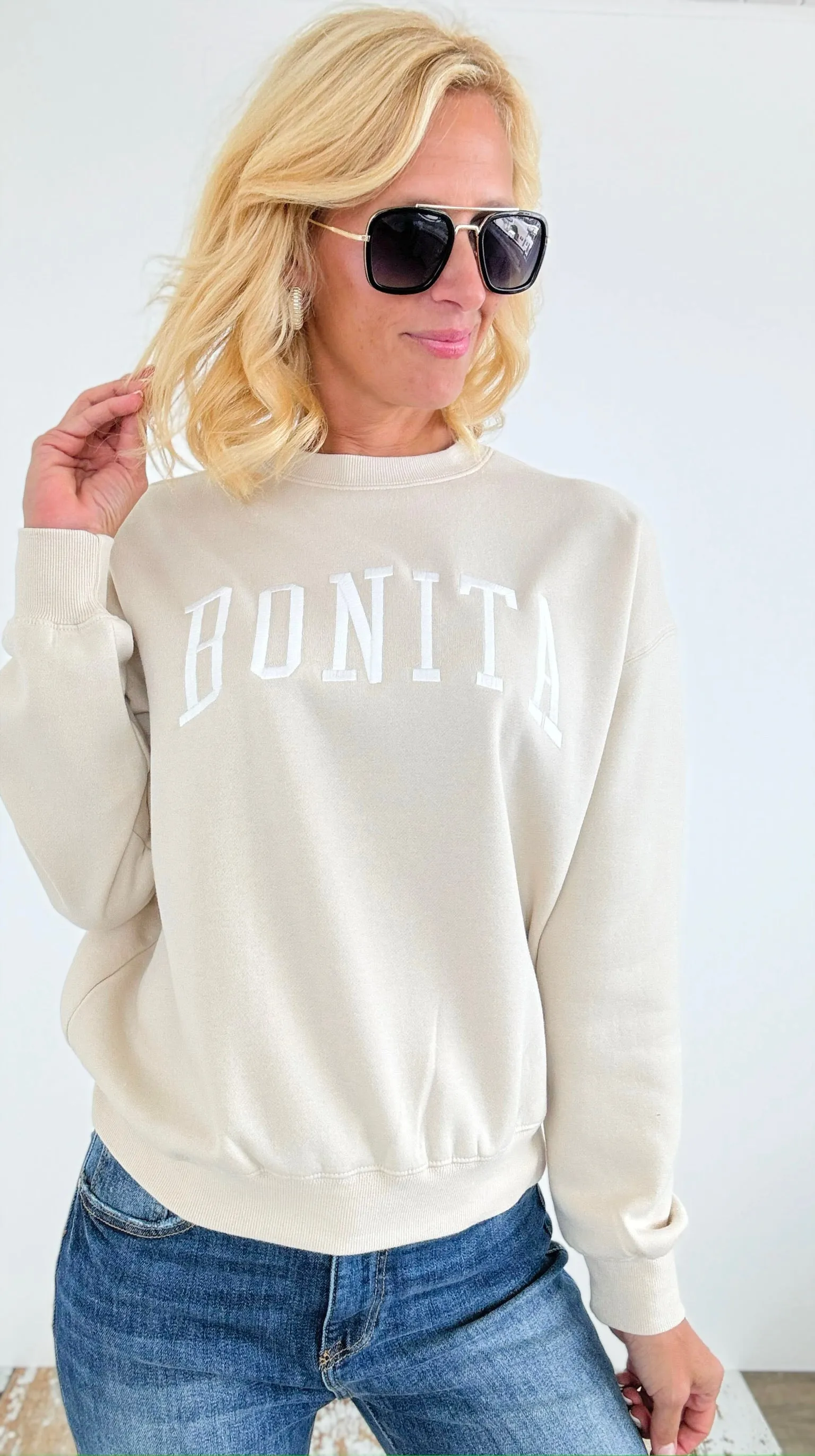 Bonita Relaxed Fleece Sweatshirt- cream