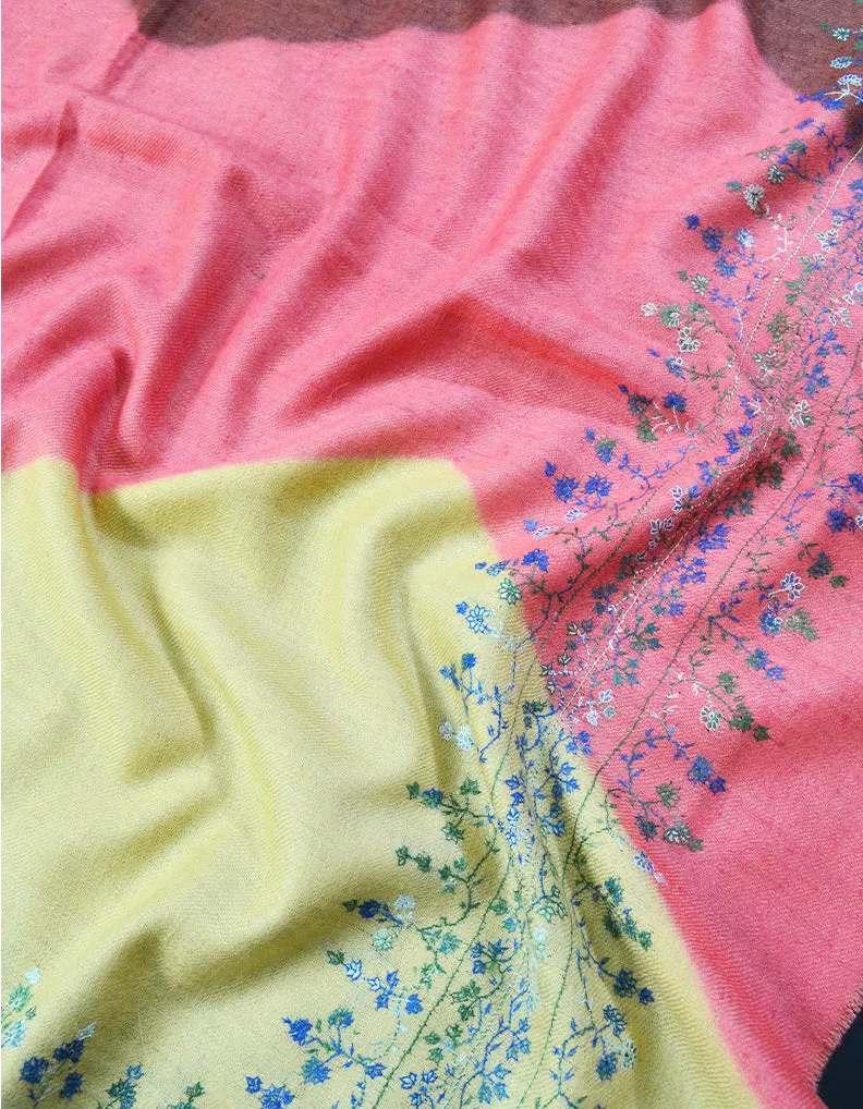 Brown Yellow and Pink Embroidery Pashmina Stole 7257