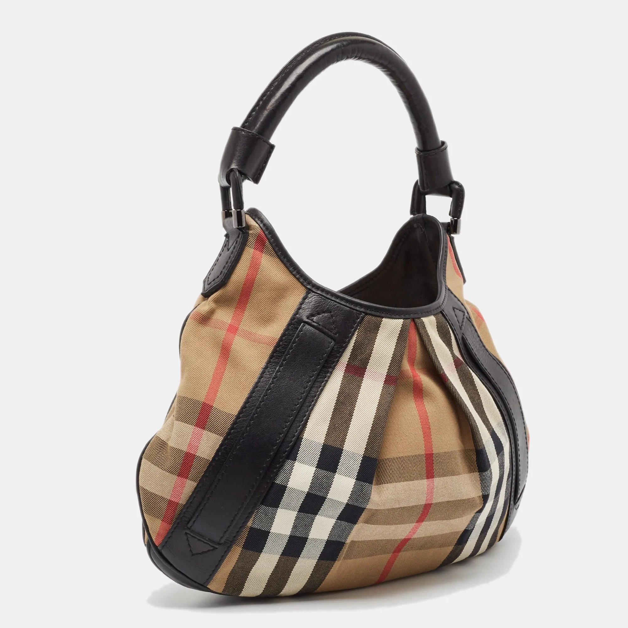 BURBERRY Black/Beige House Check Canvas and Leather Phoebe Hobo