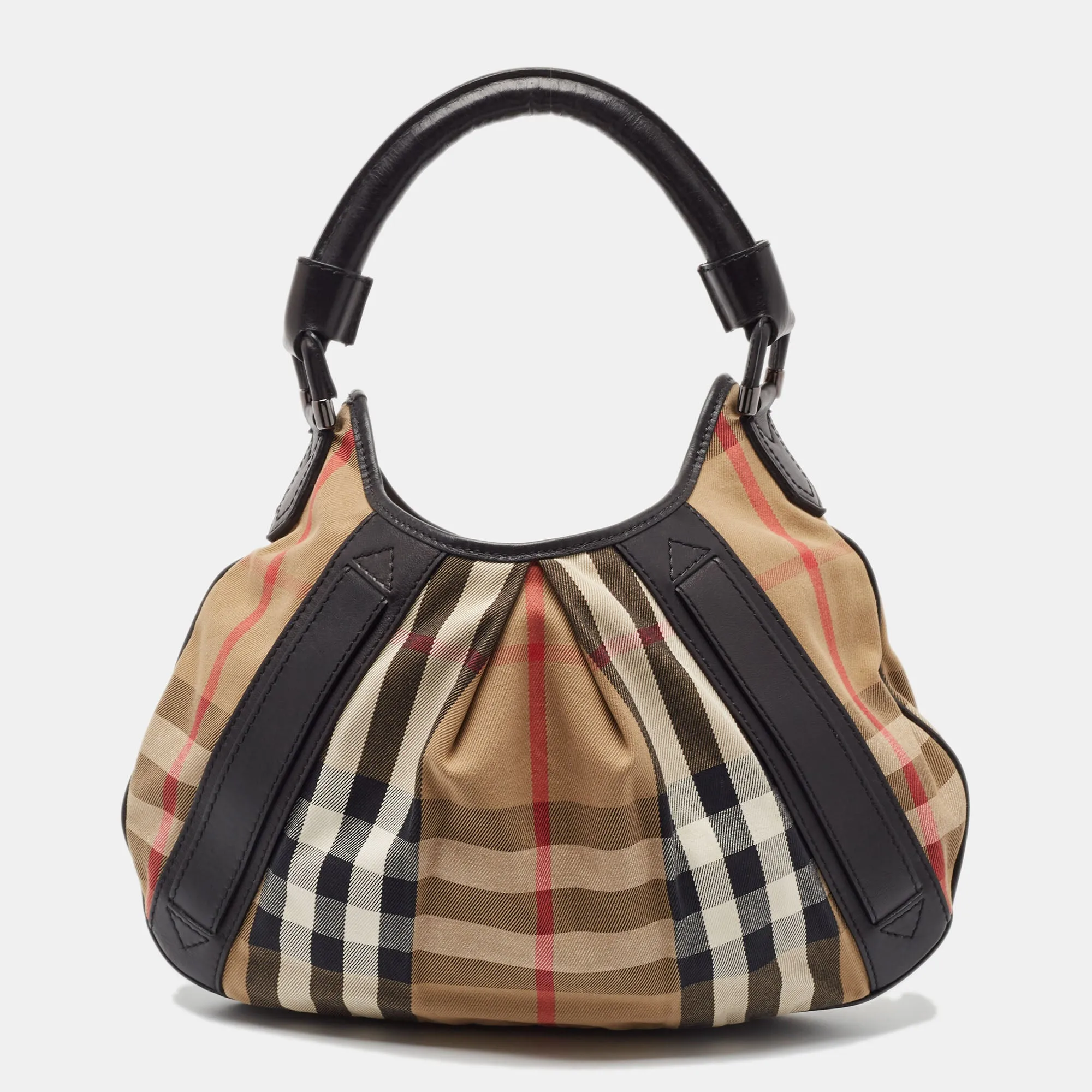 BURBERRY Black/Beige House Check Canvas and Leather Phoebe Hobo