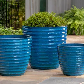 Campania International Linea Planter in Cerulean Blue set of 3