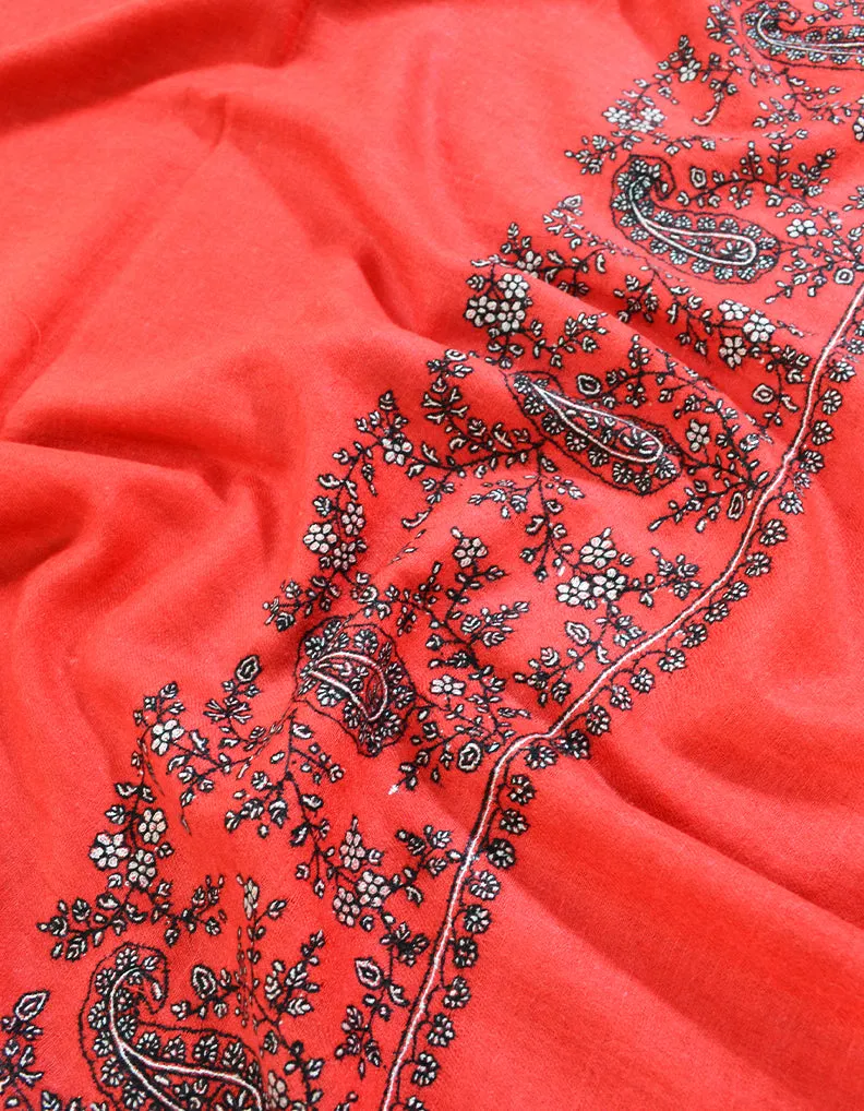 carmine red embroidery pashmina shawl 8549