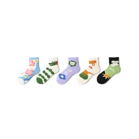 Cartoon Animals Summer Women 5pcs Low Cut Socks Set