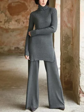 Casual Turtleneck Pure Color Warm Suit