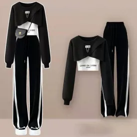 Chic Letter Tracksuit Sweatshirt Vest Casual Pants Three Piece Set