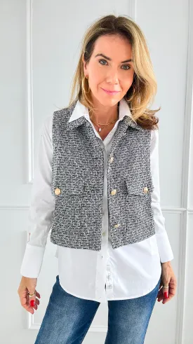 Chic Tweed Vest - Black