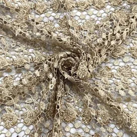 Classic Golden Floral Pearl Embroidery Crochet Fabric