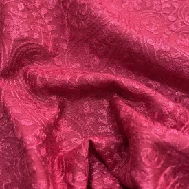 Classic Magenta Pink Traditional Thread Embroidery Bemberg Silk Fabric