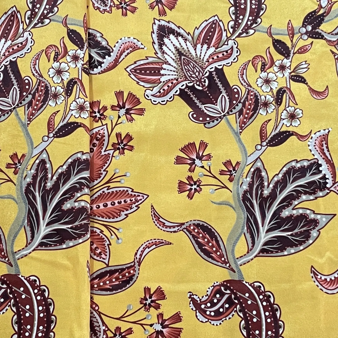 Classic Mustard Yellow Floral Print Velvet Fabric