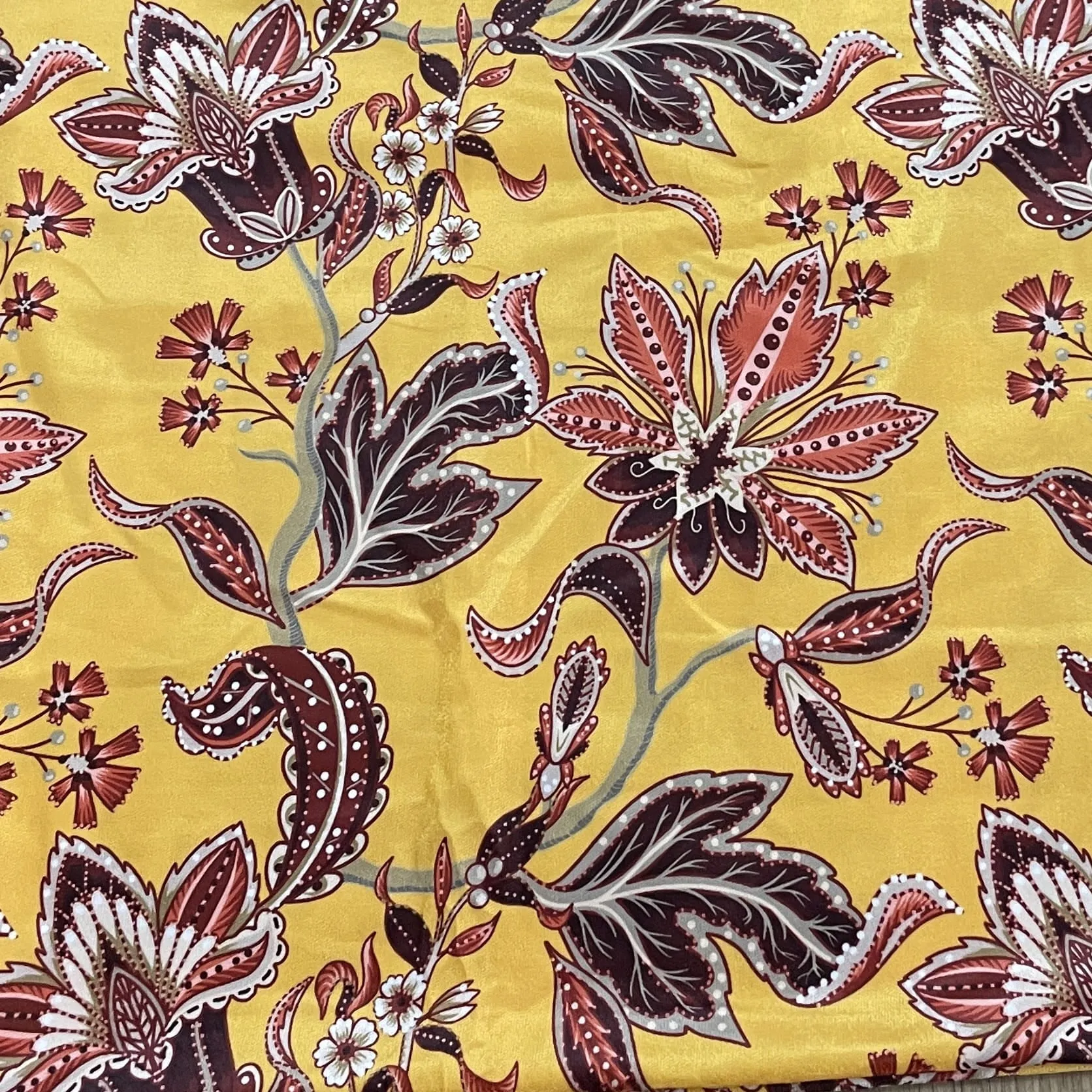 Classic Mustard Yellow Floral Print Velvet Fabric