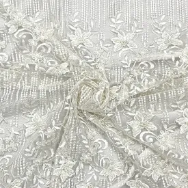 Classic White Pearl Thread Embroidery Net Fabric