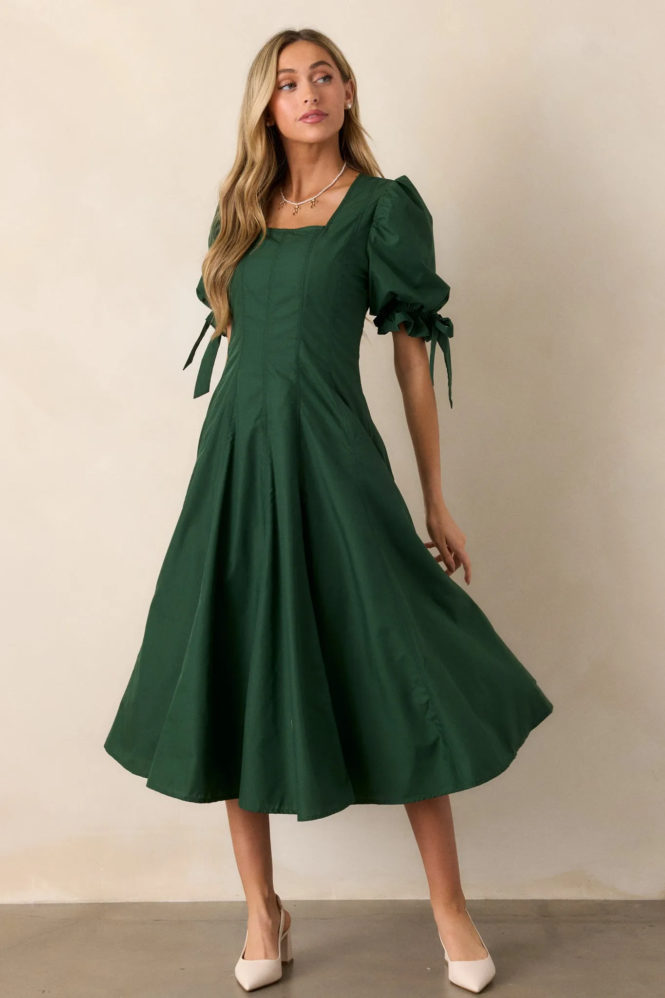 Clover Fields 100% Cotton Green Midi Dress