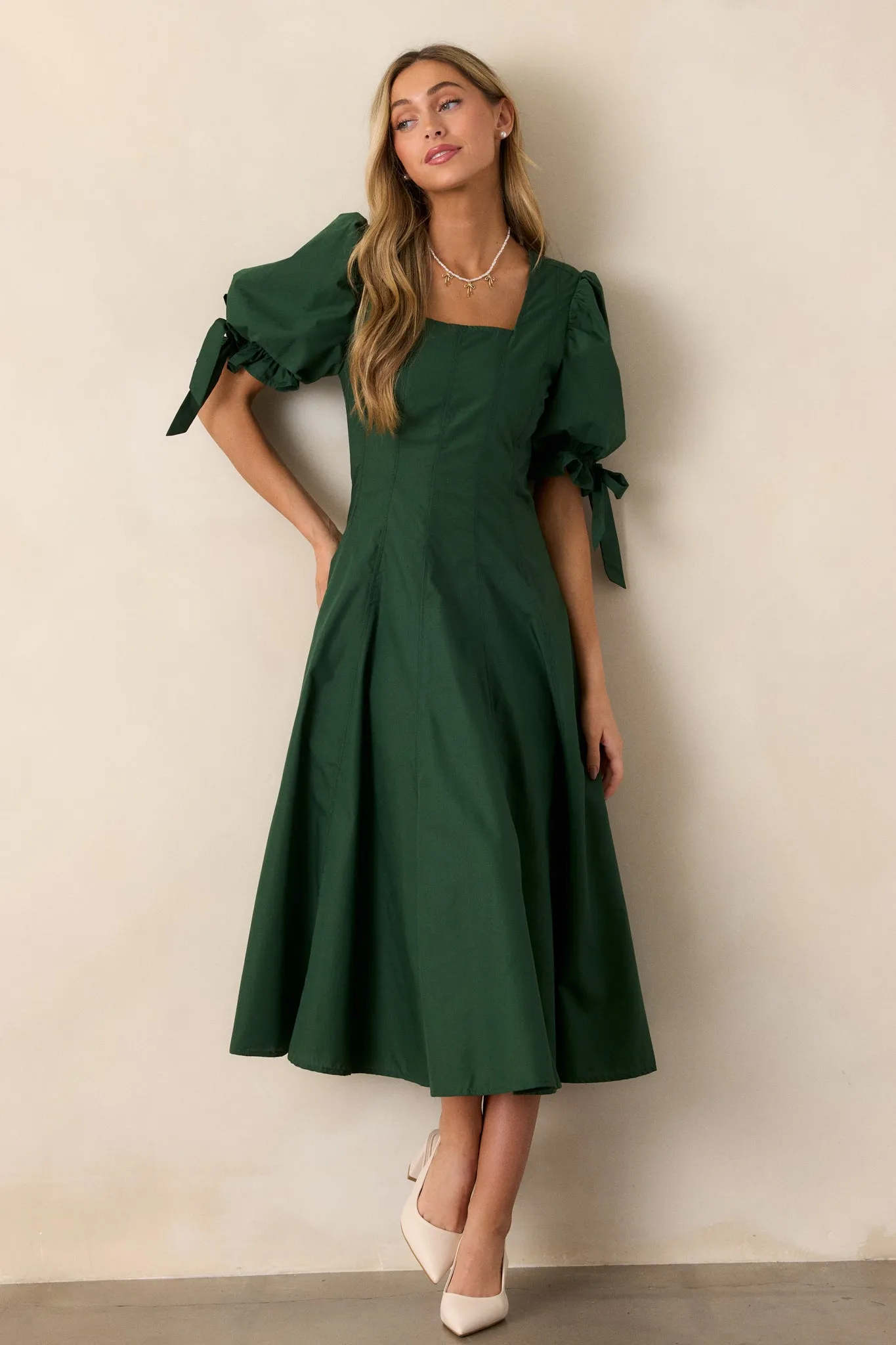 Clover Fields 100% Cotton Green Midi Dress