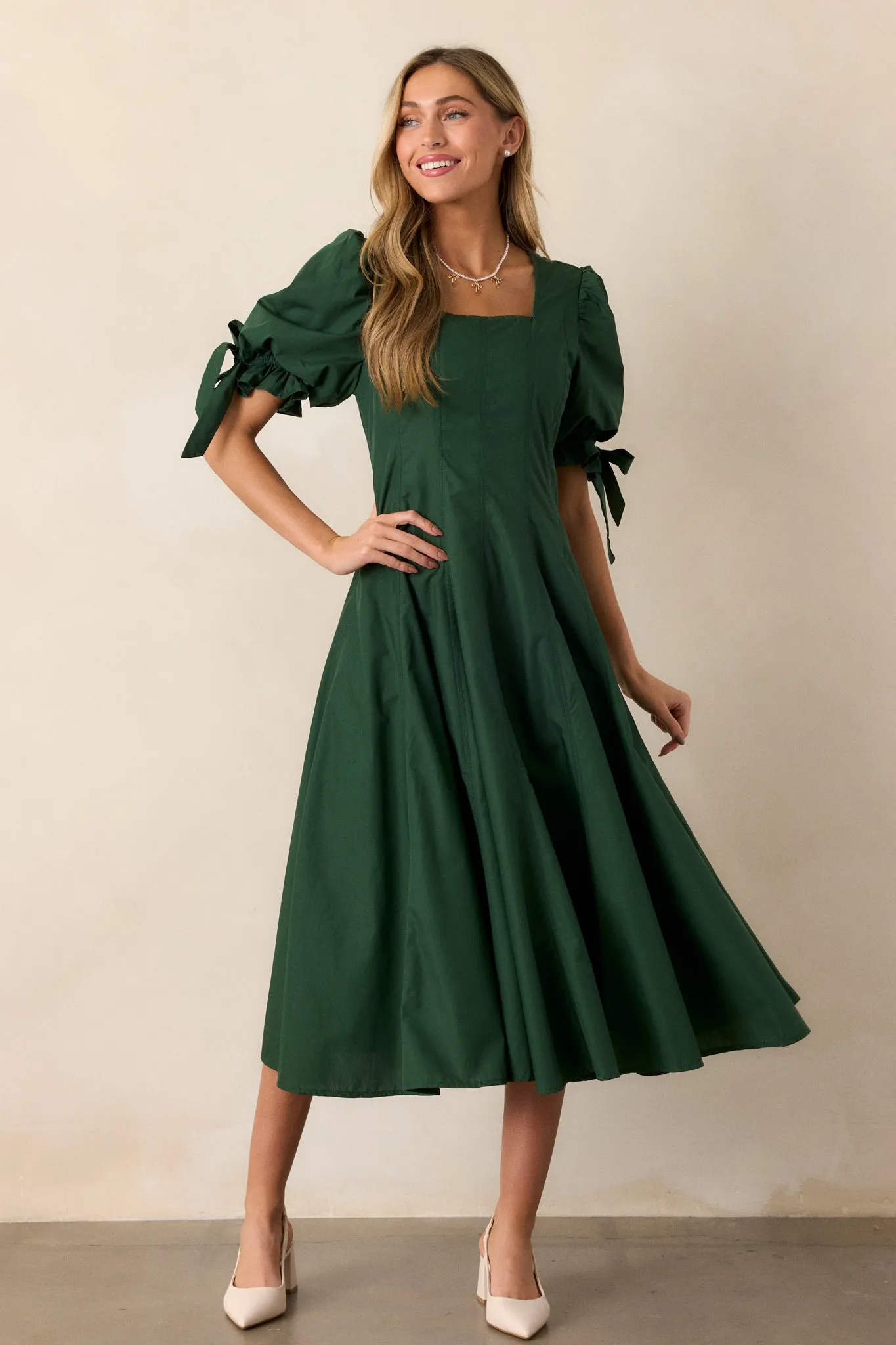 Clover Fields 100% Cotton Green Midi Dress