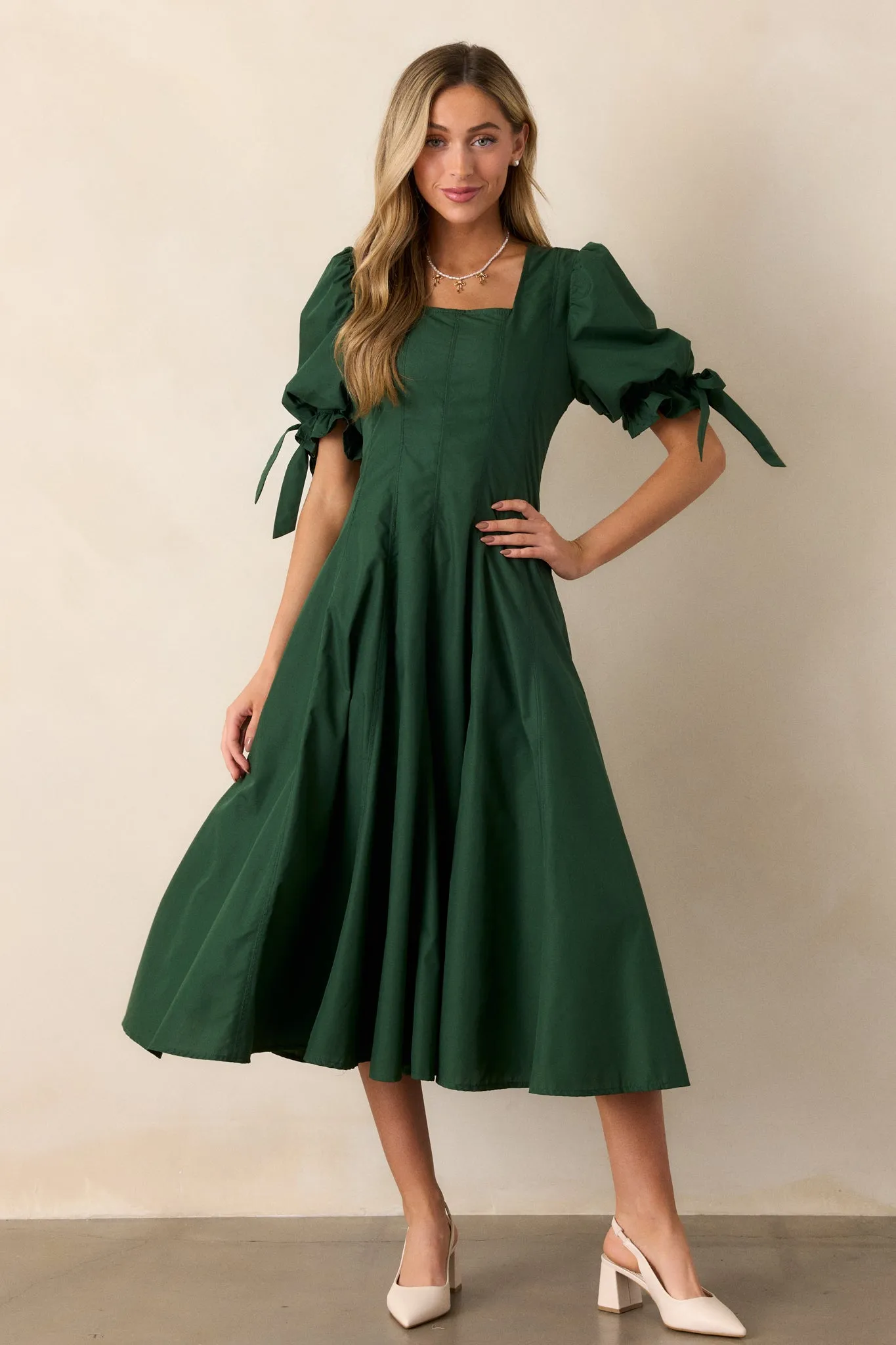 Clover Fields 100% Cotton Green Midi Dress