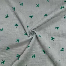 Clovers on Light Grey Double Gauze Fabric