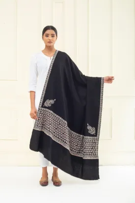 Cozy Glint Black Paldar Sozni Embroidery Pashmina Shawl