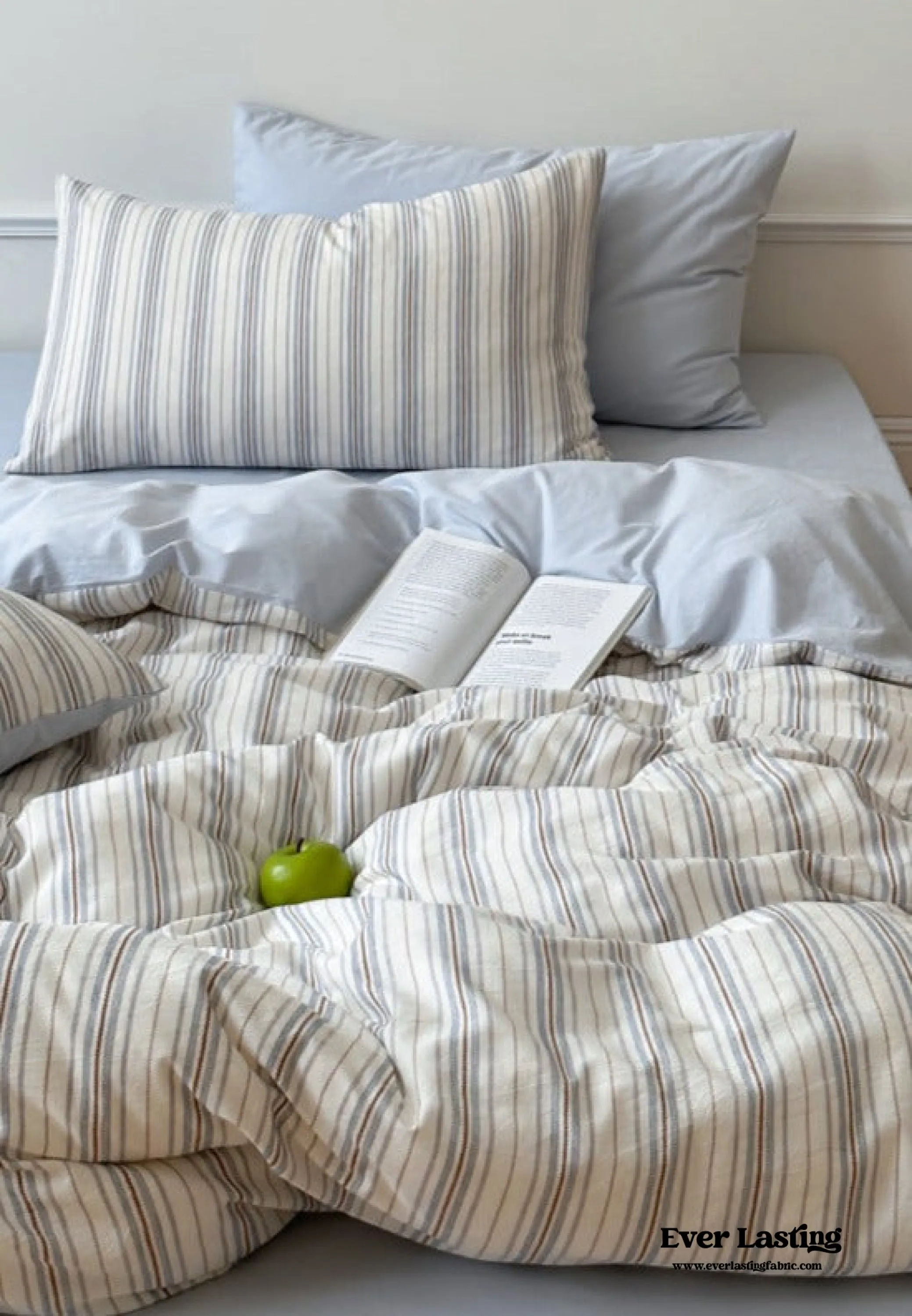 Cozy Pastel Striped Washed Cotton Duvet Cover / Blue