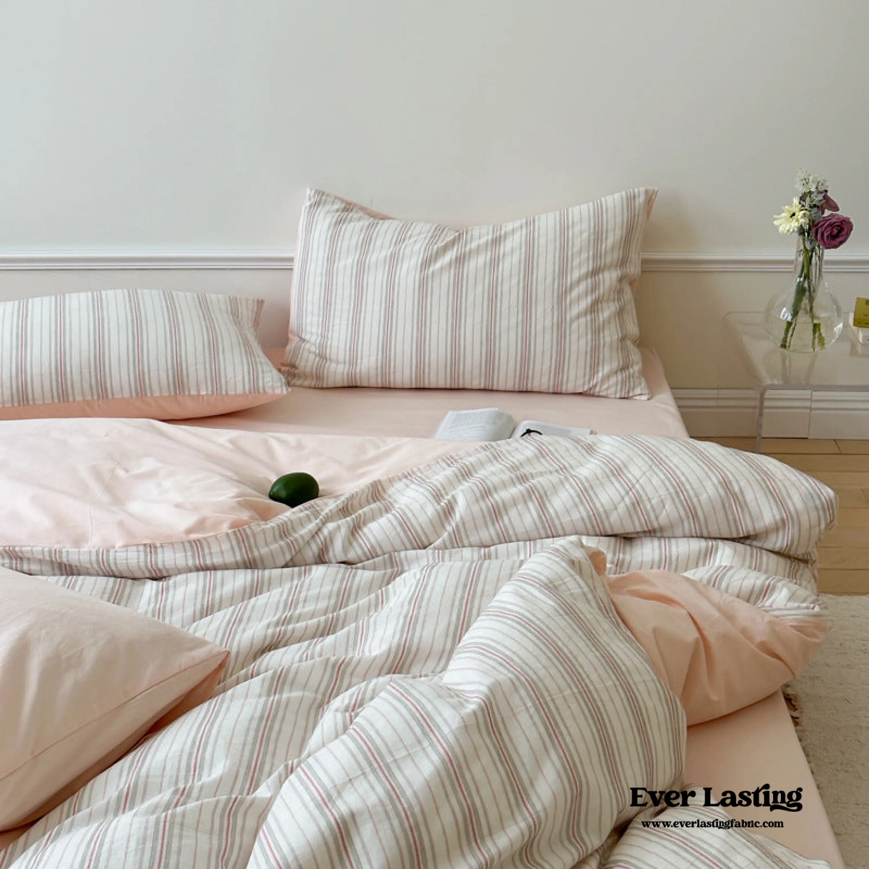 Cozy Pastel Striped Washed Cotton Pillowcases / Pink