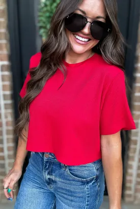 Cropped Red Oversized Thermal Top