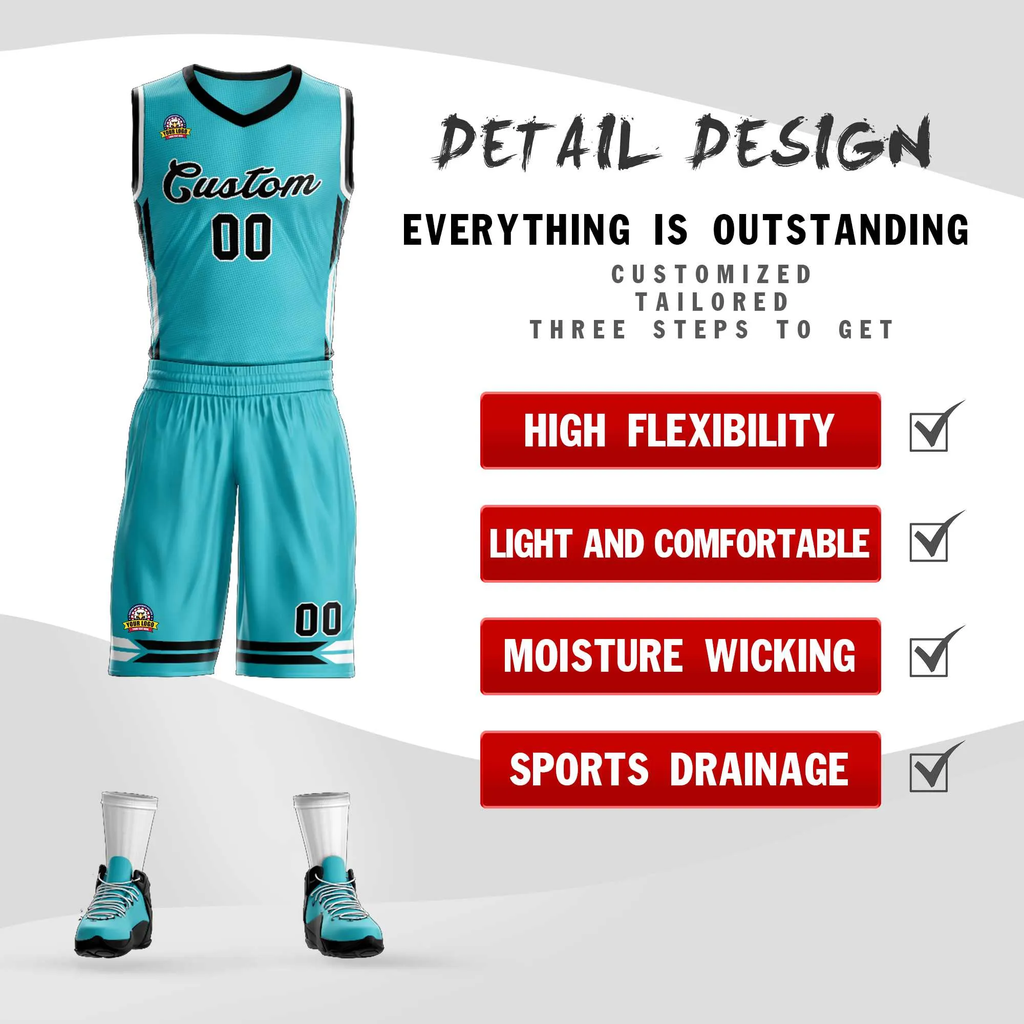 Custom Aqua Black Classic Sets Mesh Basketball Jersey