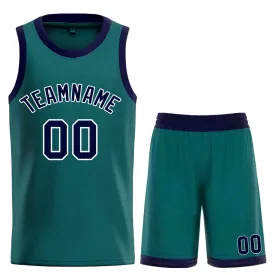 Custom Aqua Navy-White Bull Classic Sets Curved Basketball Jersey