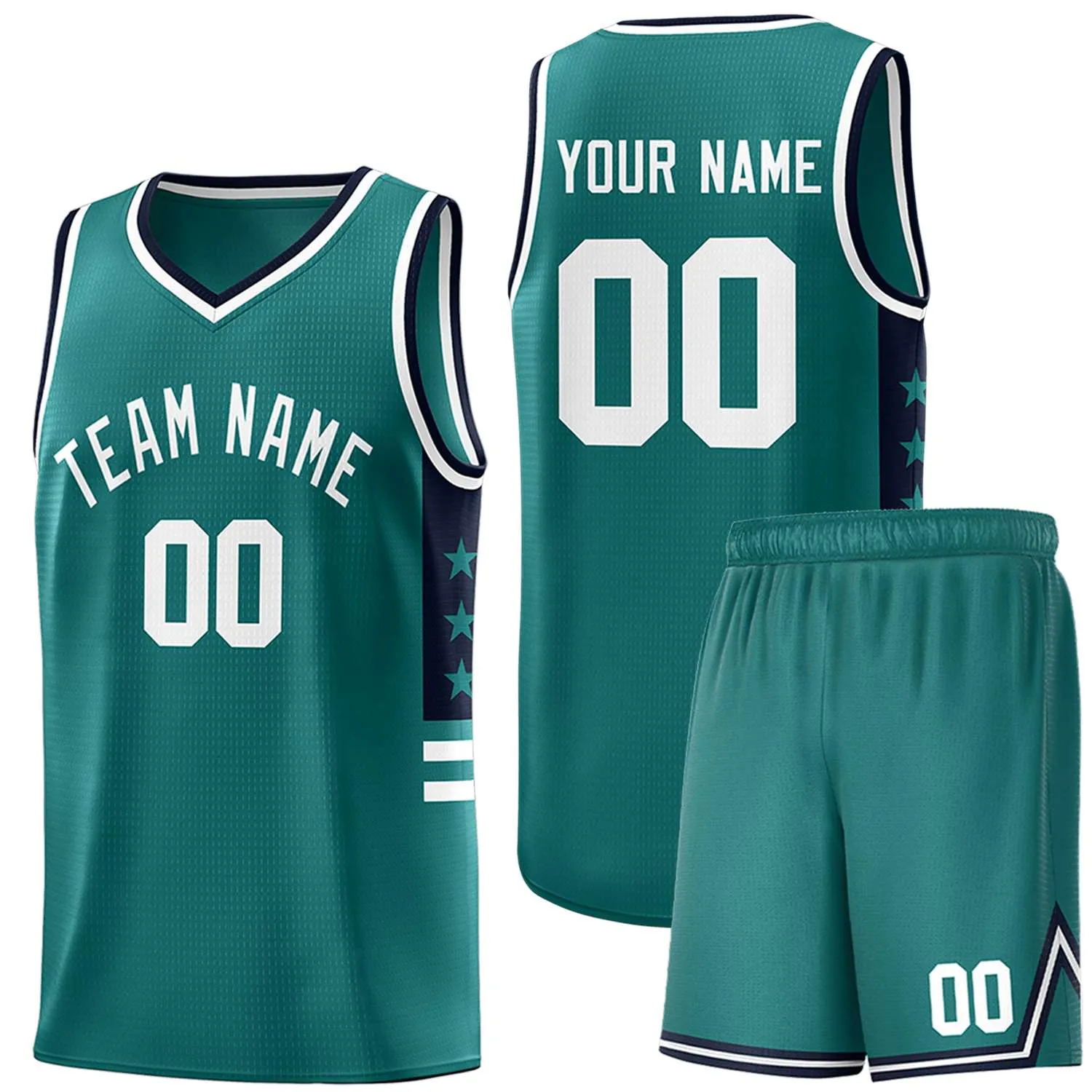 Custom Aqua Navy-White Personalized Star Pattern Sports Uniform Basketball Jersey