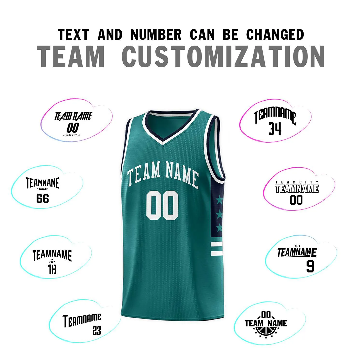 Custom Aqua Navy-White Personalized Star Pattern Sports Uniform Basketball Jersey