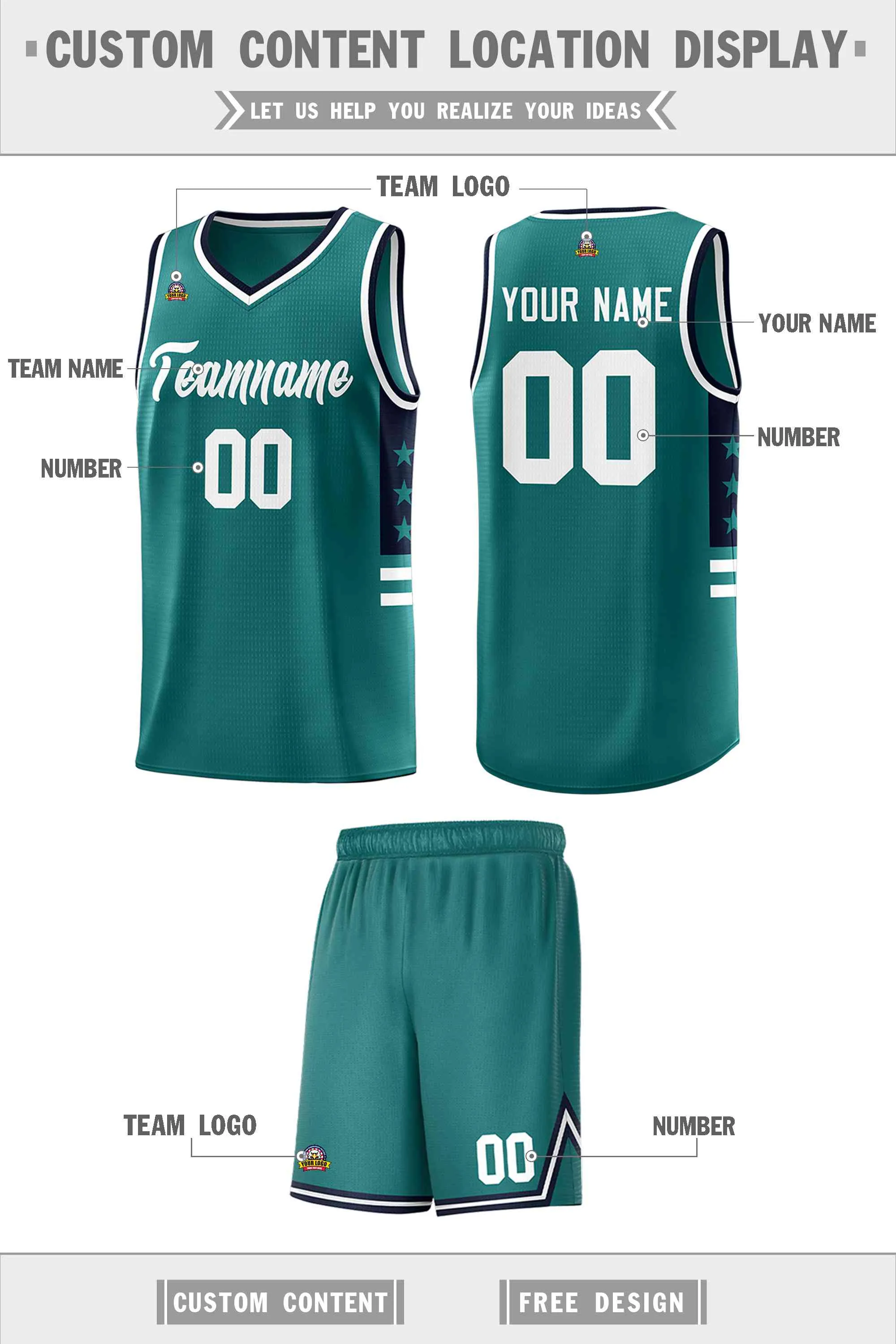 Custom Aqua Navy-White Personalized Star Pattern Sports Uniform Basketball Jersey