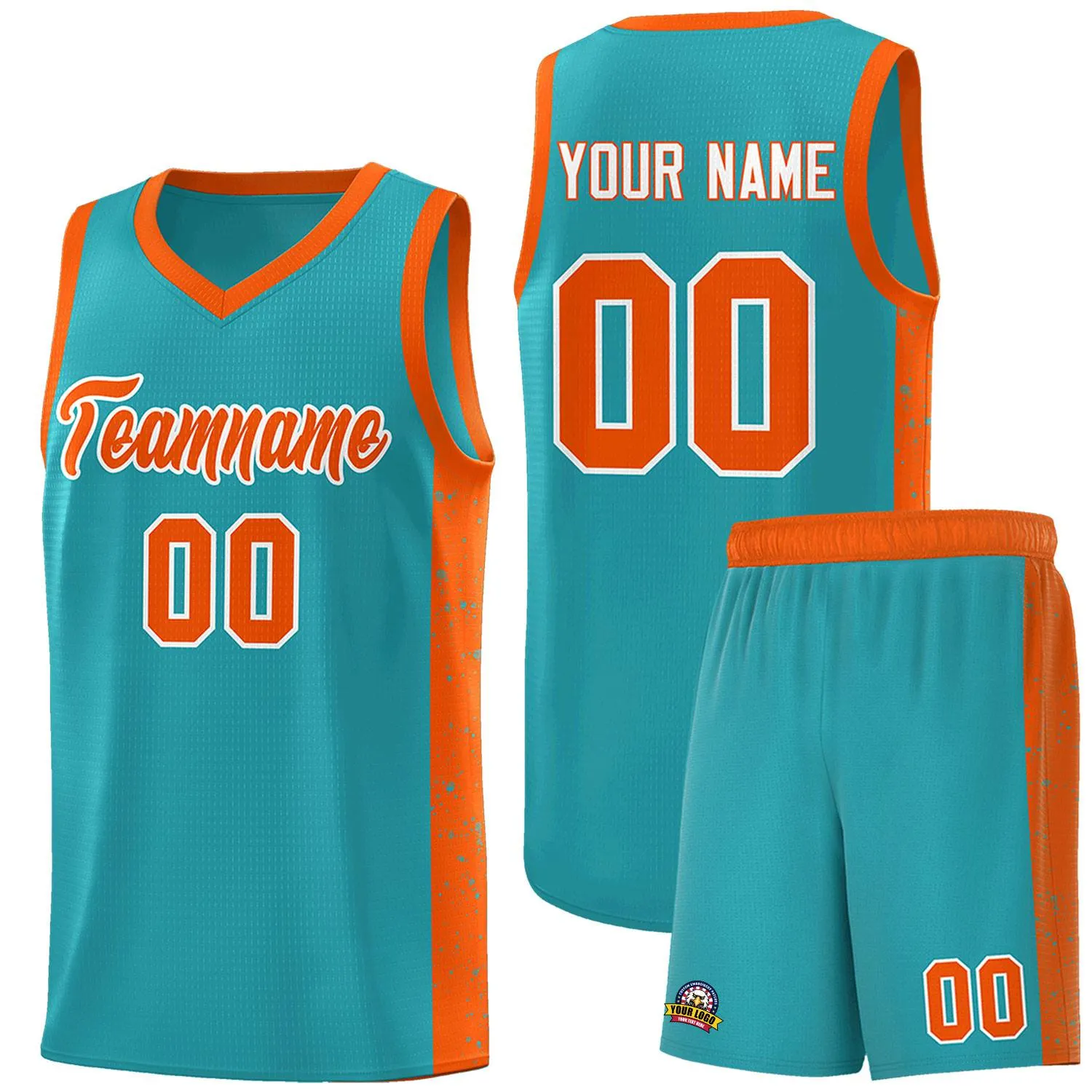 Custom Aqua Orange-White Side Splash Sports Uniform Basketball Jersey