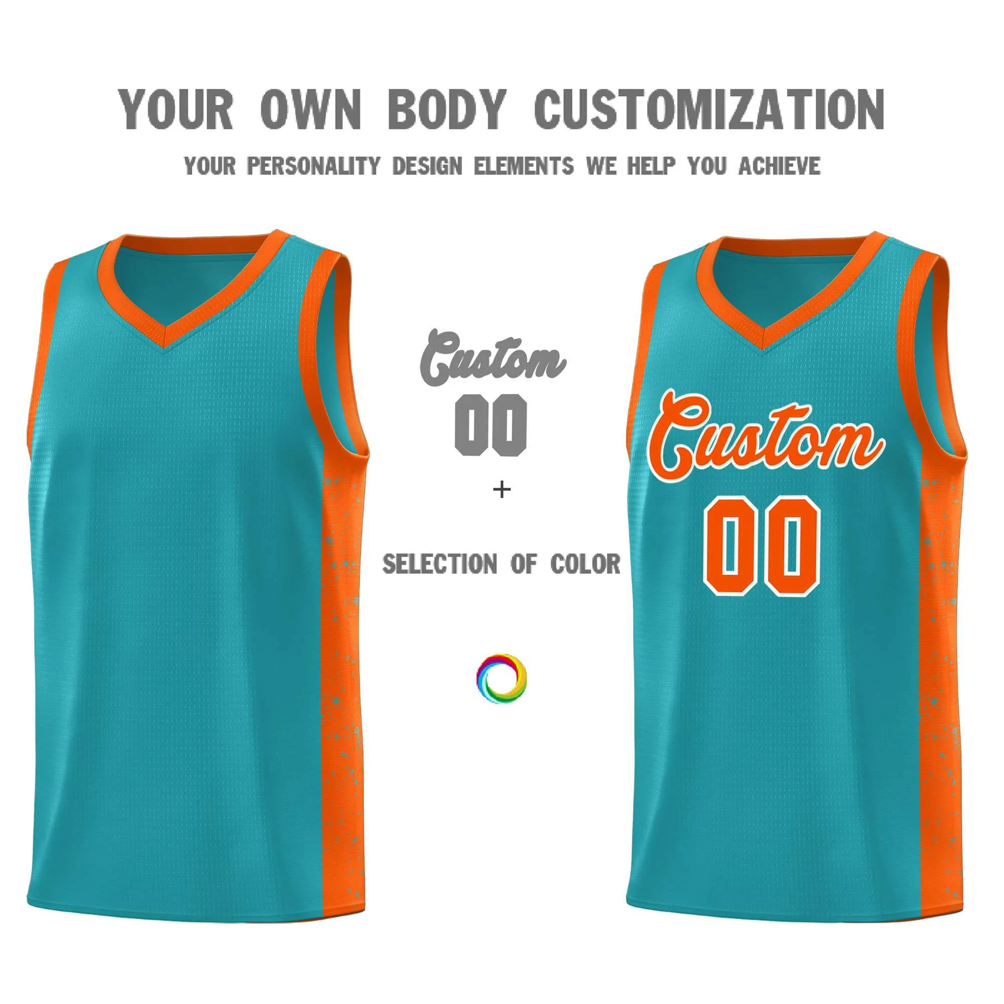 Custom Aqua Orange-White Side Splash Sports Uniform Basketball Jersey