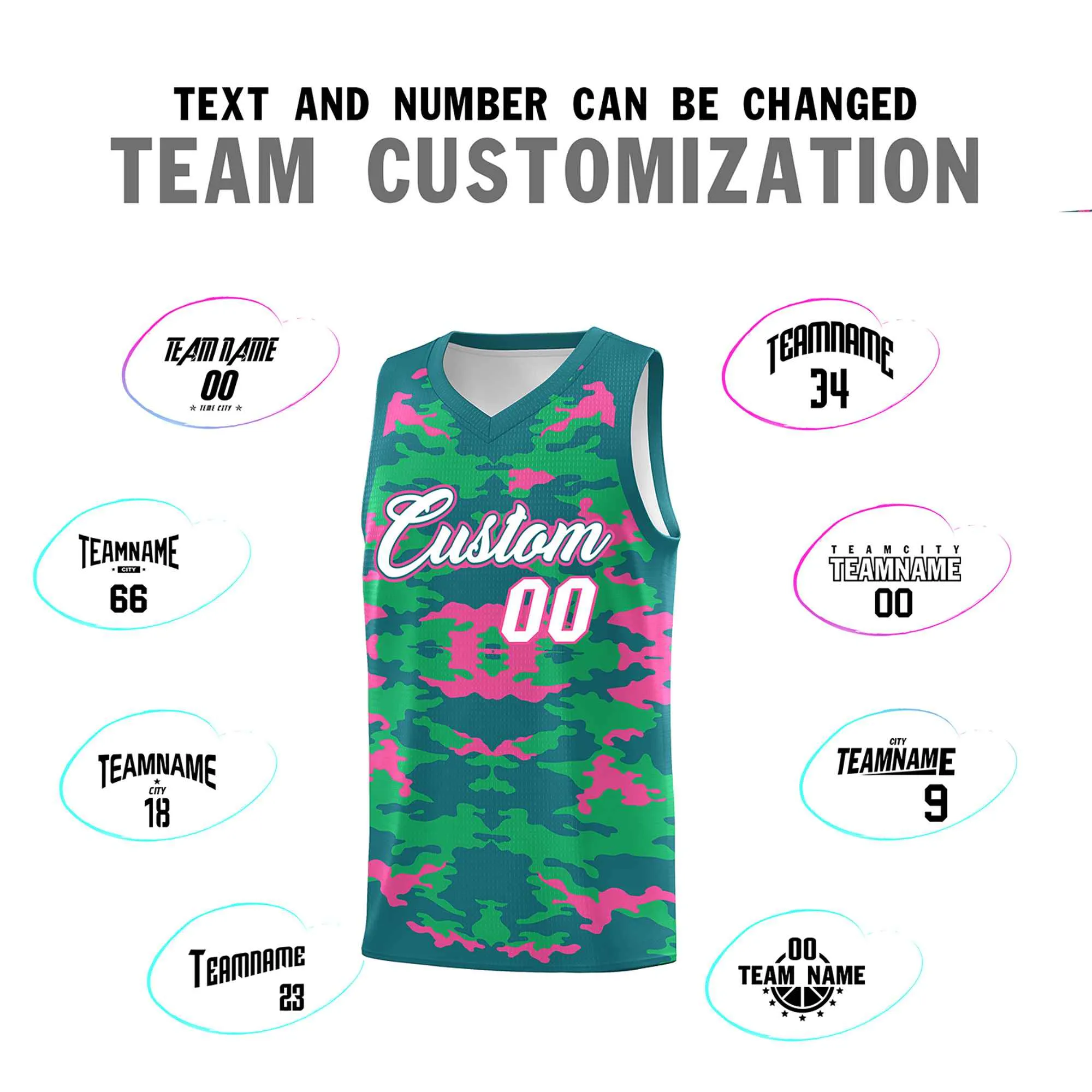 Custom Aqua Pink-Light Green Personalized Camo Sets Sports Uniform Basketball Jersey