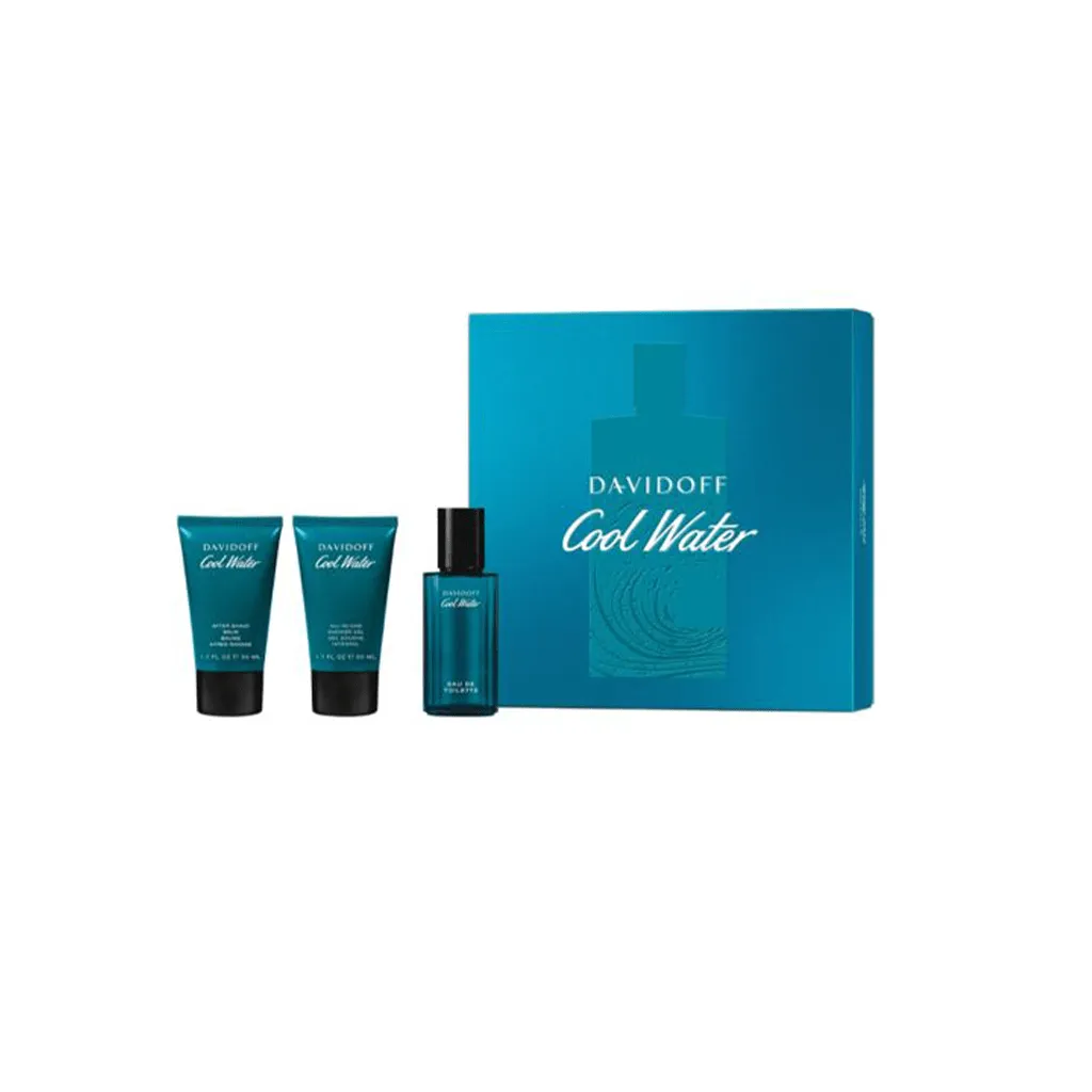 Davidoff Cool Water Eau de Toilette Men's Aftershave Gift Set Spray (40ml) with Shower Gel & Aftershave Balm