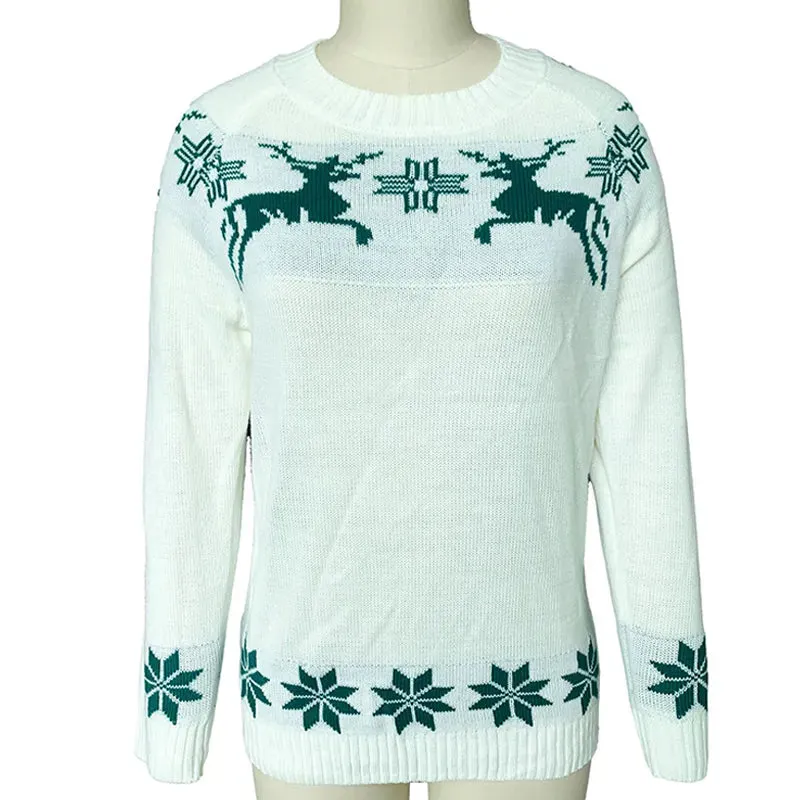 Deer Printed Casual Round Collar Sweater