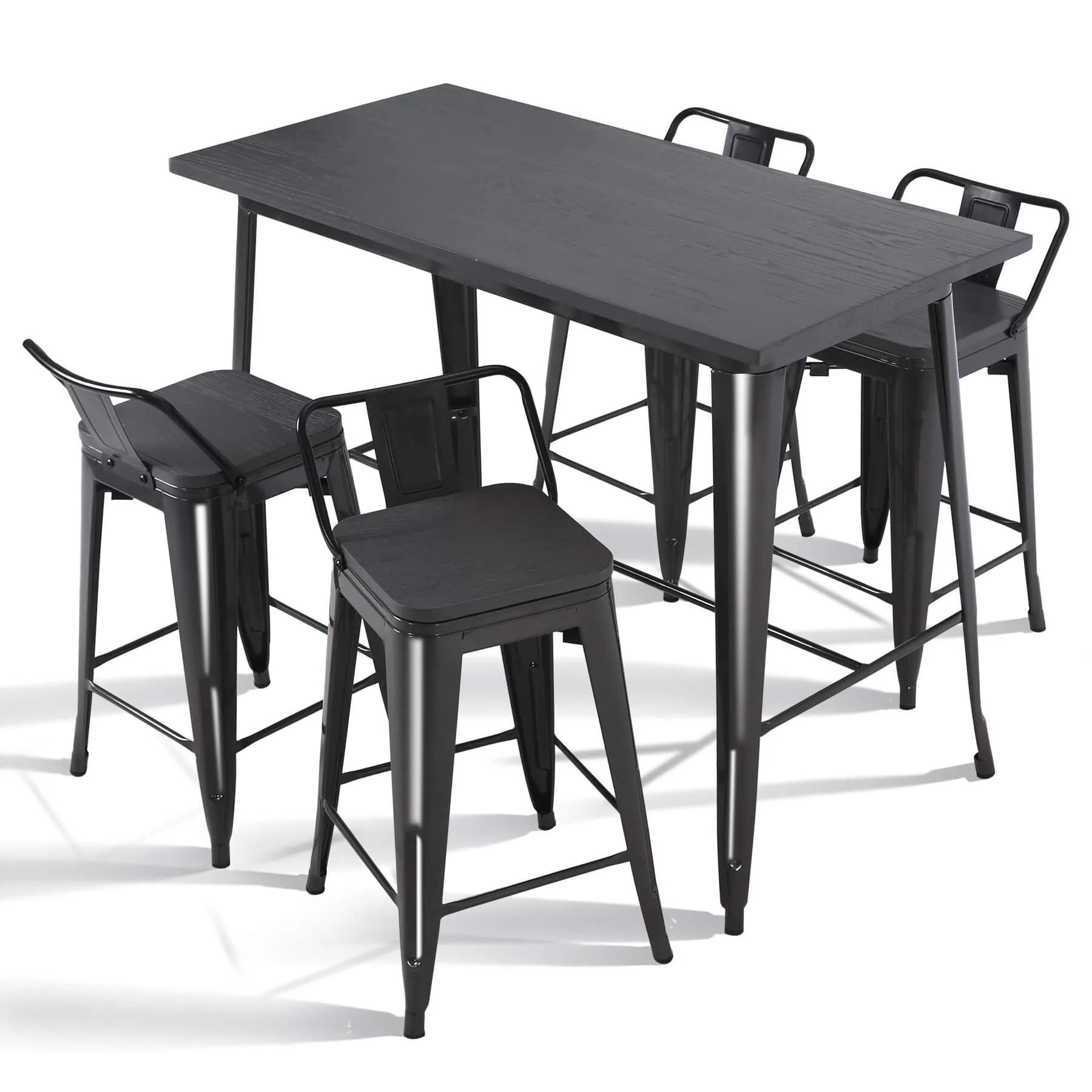 Dining Room Table Set & 4pcs Barstool for Kitchen Patio Bar (Gray)