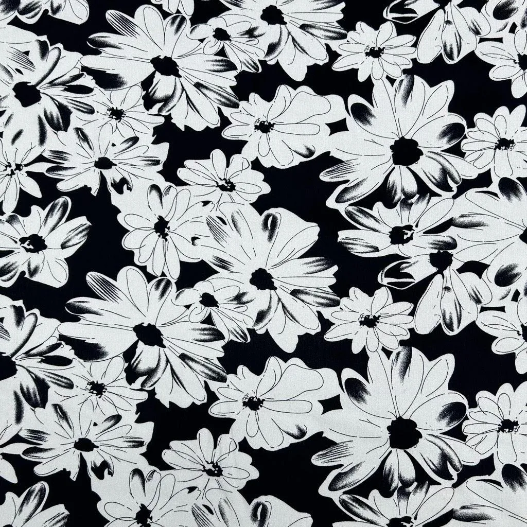 Doodled Flowers Viscose Challis Fabric