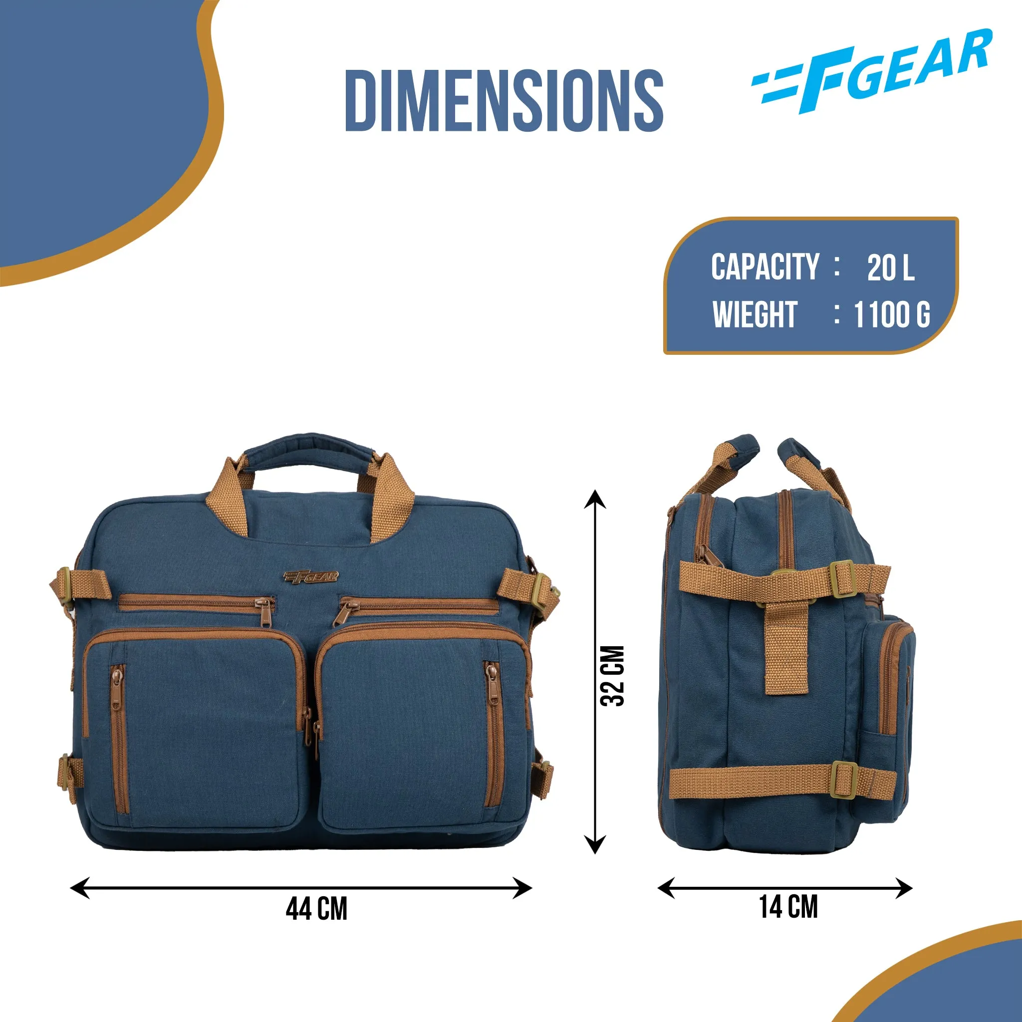 Dyad 20L Navy Canvas 2in1 Messenger Bag cum Backpack