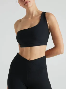 Electric Rib One Shoulder Bra - Black