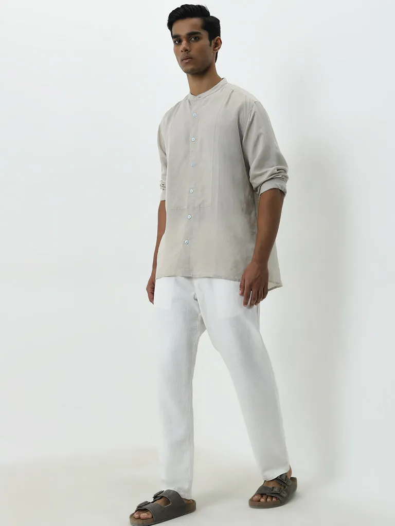 ETA Beige Solid Relaxed-Fit Cotton Shirt