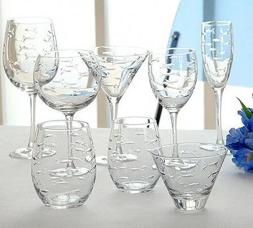 Etched Fish Coastal Barware/Stemware Collection