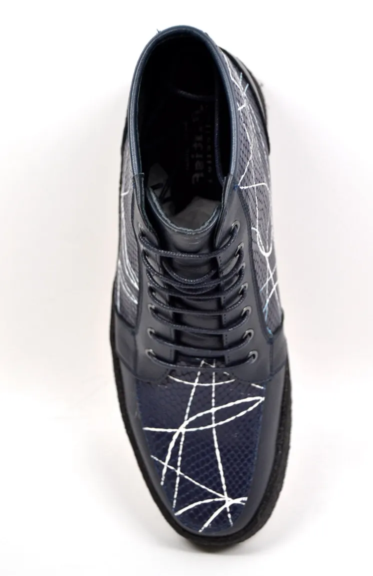 Extreme Navy Leather With Linear Design