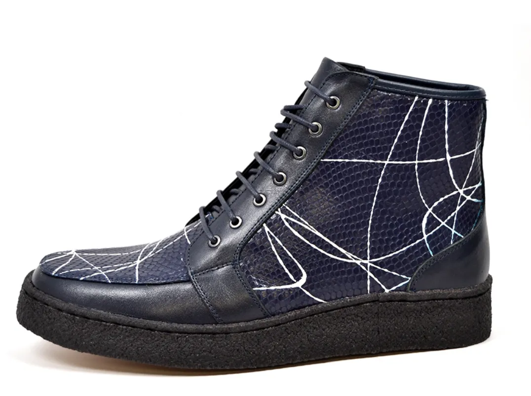 Extreme Navy Leather With Linear Design