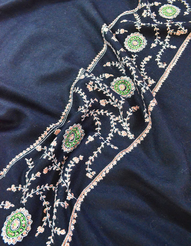 french navy blue embroidery pashmina shawl 8450