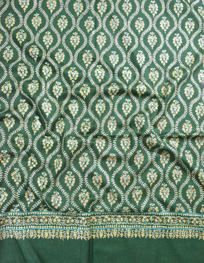 green jaali embroidery pashmina shawl 8071