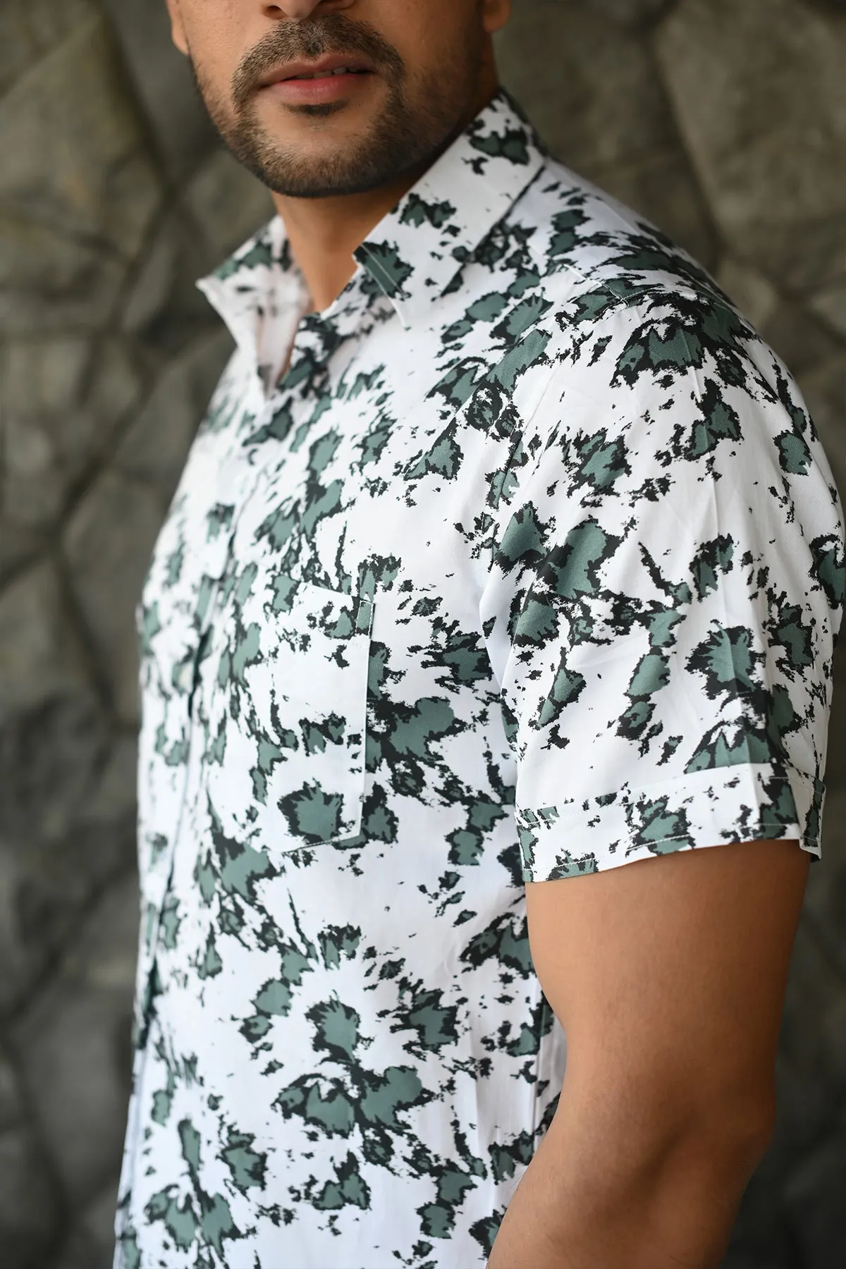 Green Spray print cotton shirt half sleeves | Style Matters