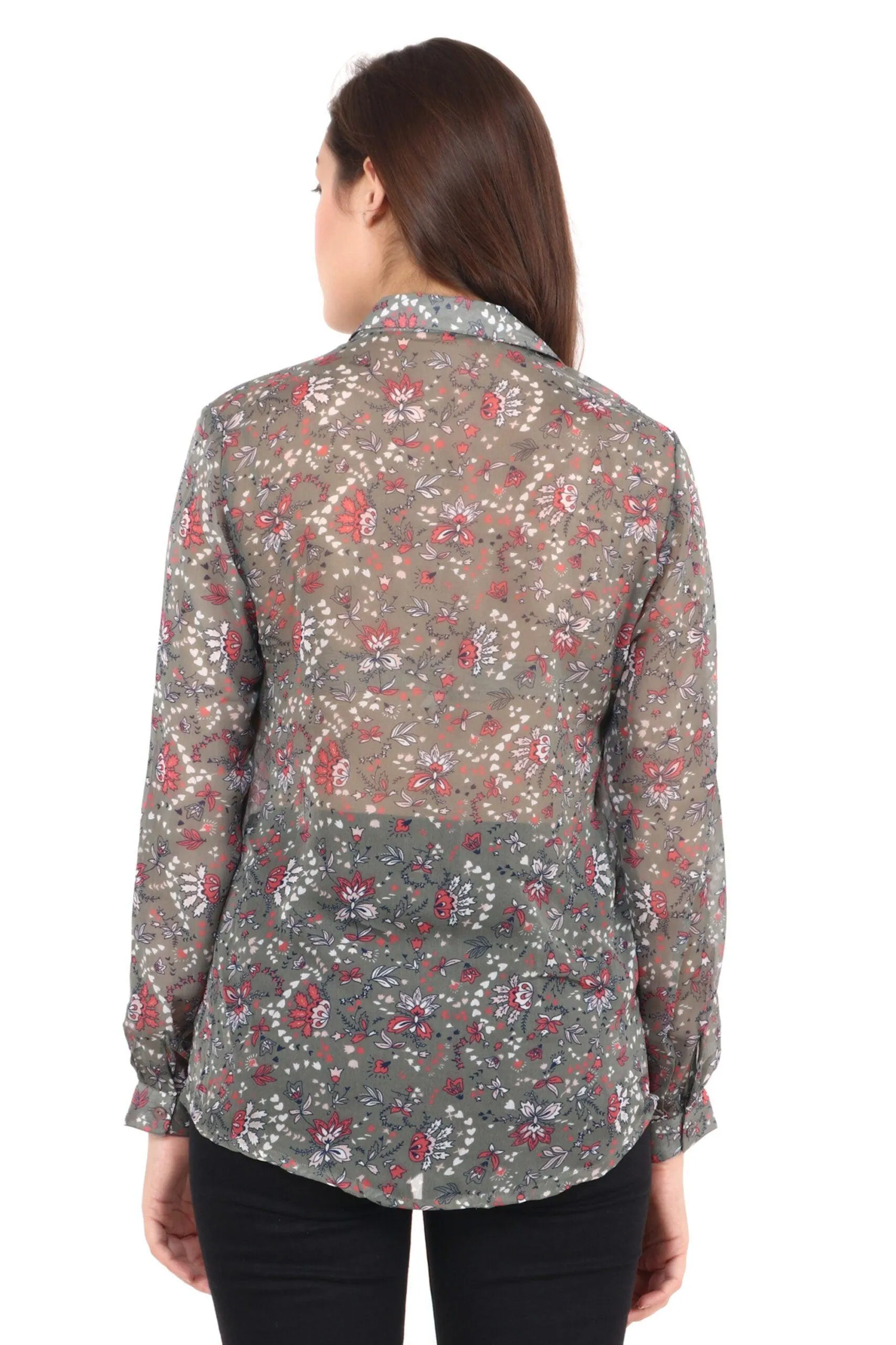 Grey Floral Printed Shirt