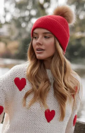 Heart on my Sleeve Knit - Off-White & Red