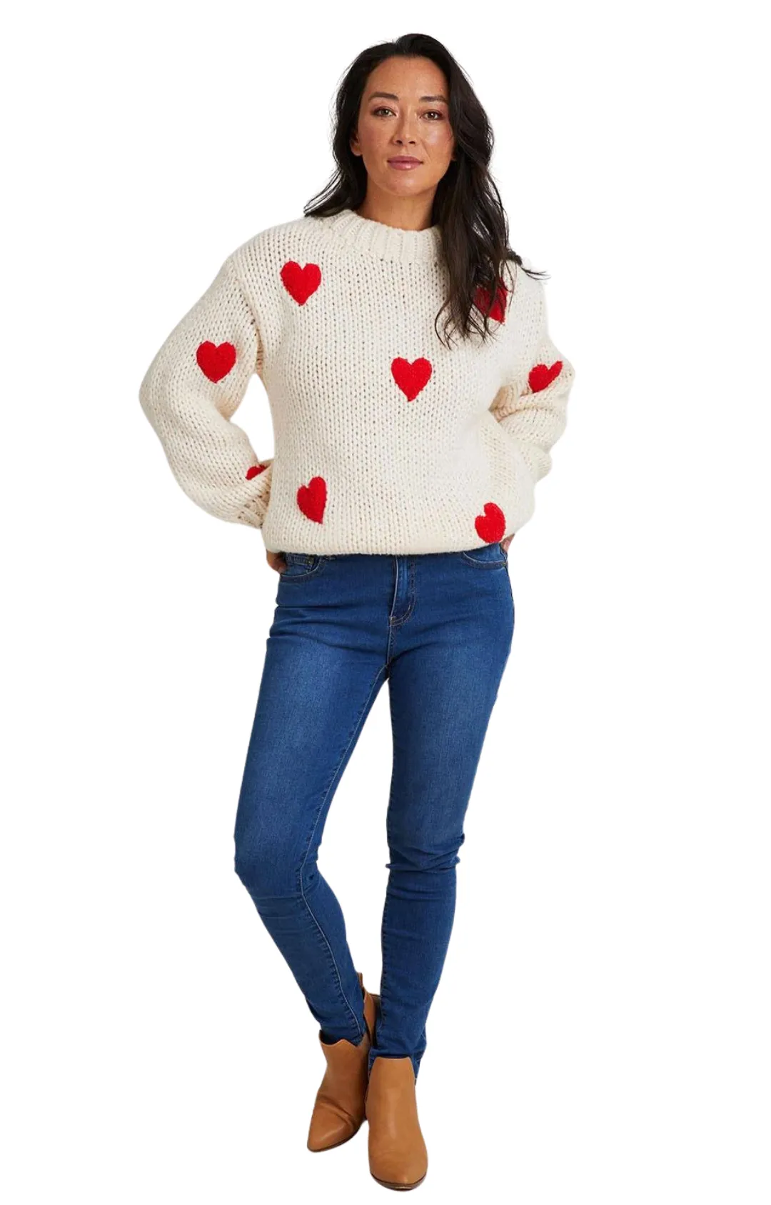 Heart on my Sleeve Knit - Off-White & Red