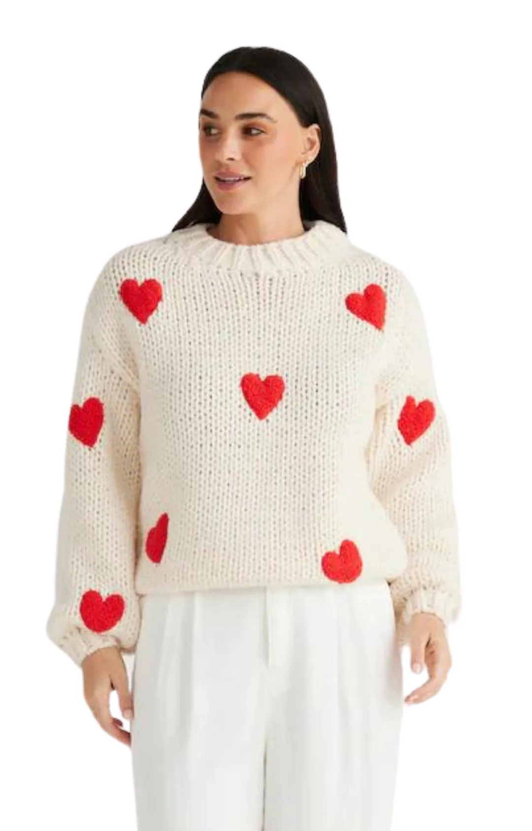 Heart on my Sleeve Knit - Off-White & Red